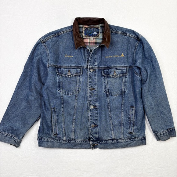 Mens Dunbrooke Upstream Denim Jacket XXL Leather Collar Embroidered Trucker - Picture 2 of 10